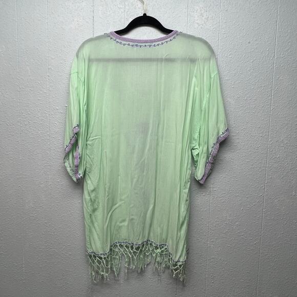 Blue Ginger Embroidered Fringe Tunic Small Boho Beach Coastal Nautical Festival - Picture 6 of 11